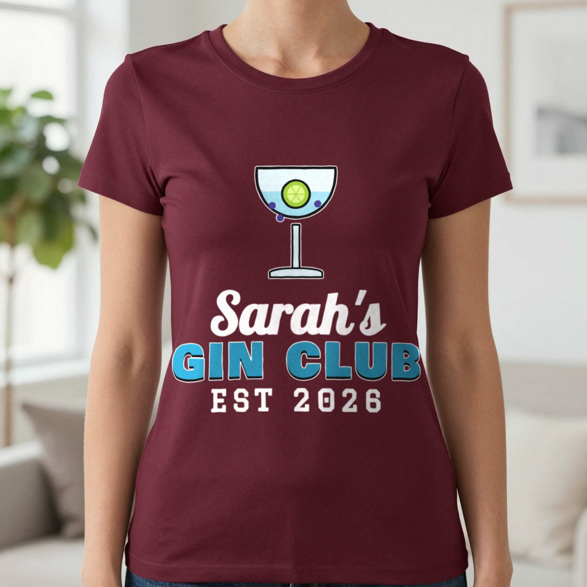 Personalised Gin Club T-Shirt & Sweatshirt T-Shirt in Maroon, worn, our photo