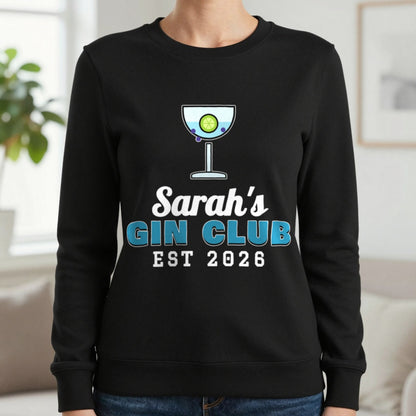 Personalised Gin Club T-Shirt & Sweatshirt Sweatshirt in Black, worn, our photo