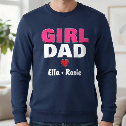 Personalised Girl Dad T-Shirt With Daughters Names Sweatshirt in Navy, worn, our photo