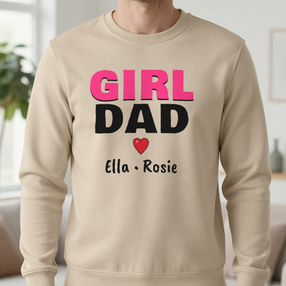 Personalised Girl Dad T-Shirt With Daughters Names Sweatshirt in Sand, worn, our photo
