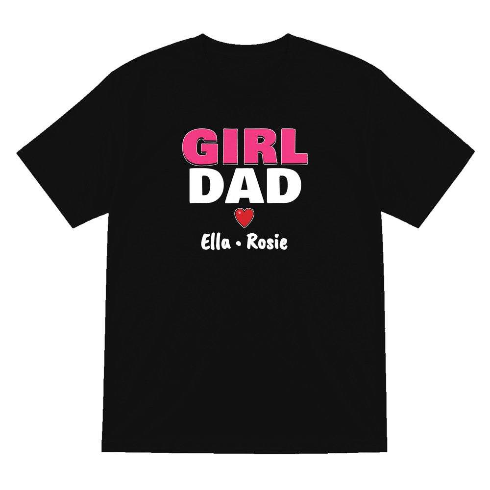 Personalised Girl Dad T-Shirt With Daughters Names laid flat
