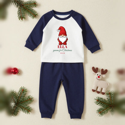 Gnome For Christmas Gonk Personalised Matching Family Christmas Pyjamas Set, Baby & Toddler in Navy, our photo