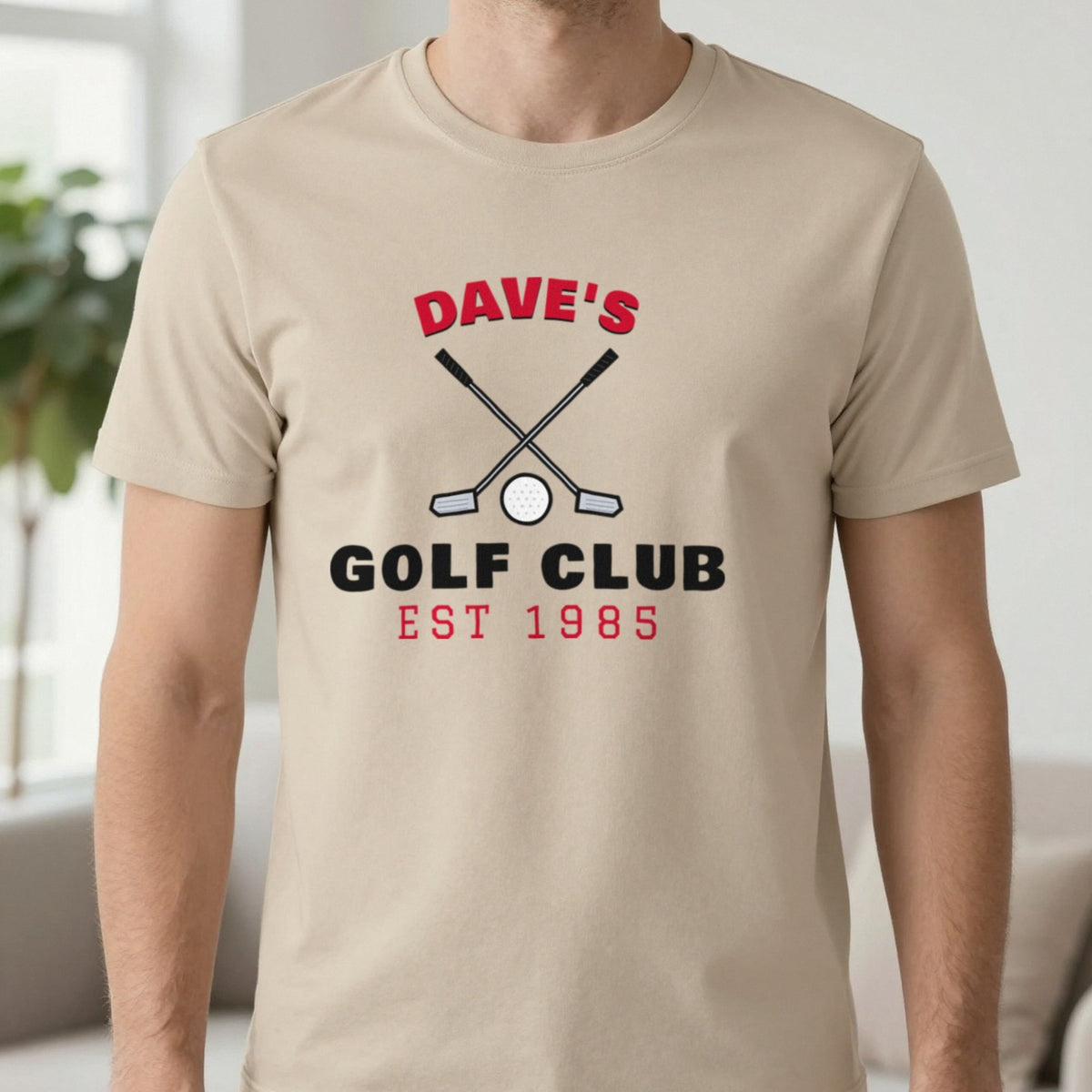 Personalised Golf Club T-Shirt & Sweatshirt T-Shirt in Sand, worn, our photo