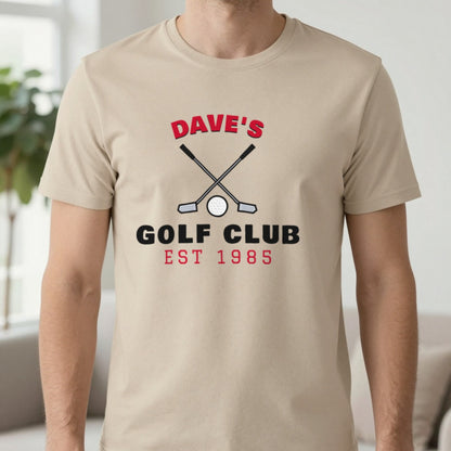 Personalised Golf Club T-Shirt & Sweatshirt T-Shirt in Sand, worn, our photo