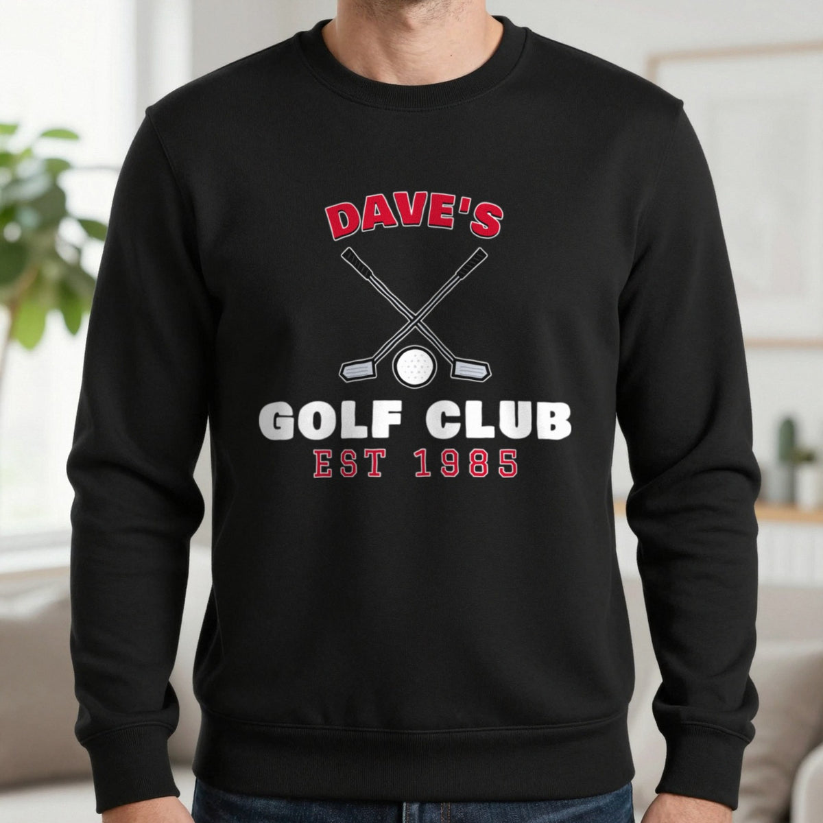 Personalised Golf Club T-Shirt & Sweatshirt Sweatshirt in Black, worn, our photo