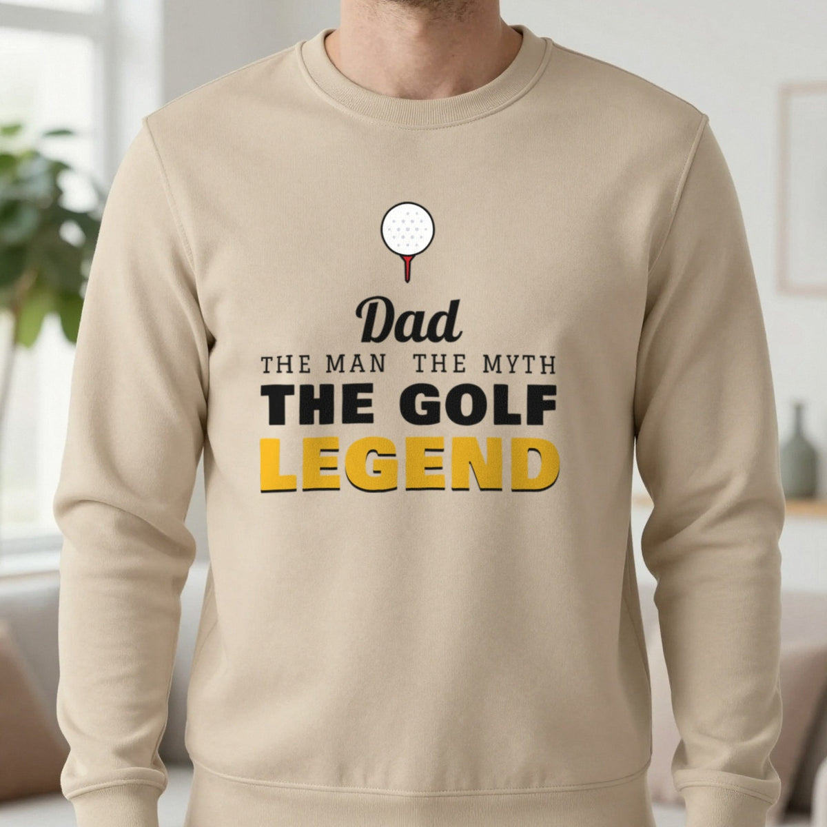 Personalised Golf Legend T-Shirt & Sweatshirt Sweatshirt in Sand, worn, our photo