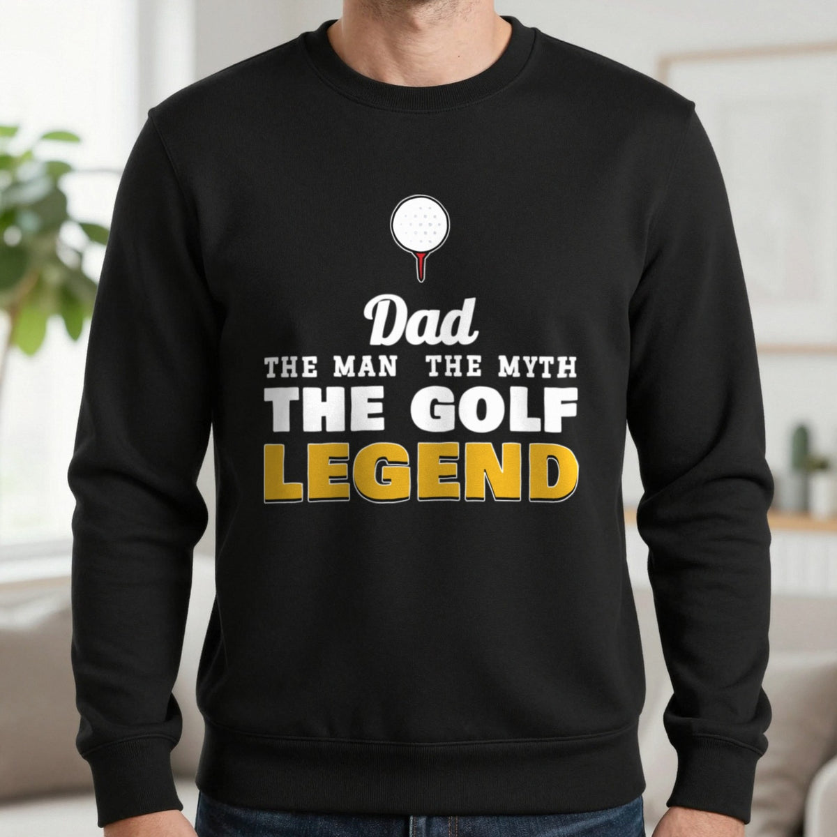 Personalised Golf Legend T-Shirt & Sweatshirt Sweatshirt in Black, worn, our photo