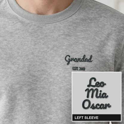 Grandad Est. Sweatshirt with Names on the Sleeve, adult sweatshirt in ash, embroidered