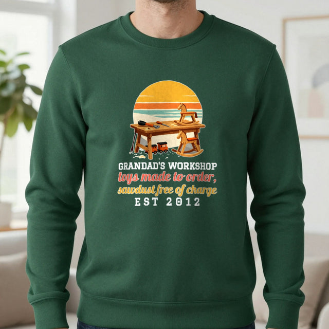 Personalised Grandad Workshop Christmas Jumper & T-Shirt | Name's Workshop Toys made to order, sawdust free of charge