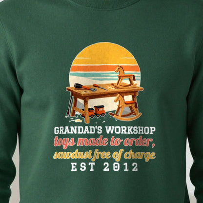 Personalised Grandad Workshop Christmas Jumper & T-Shirt print close-up, our photo