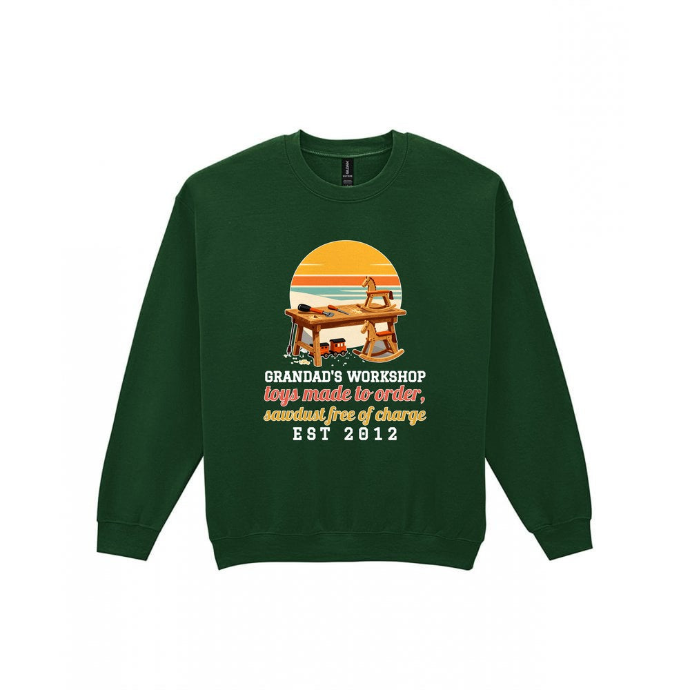 Personalised Grandad Workshop Christmas Jumper & T-Shirt laid flat