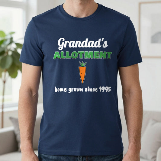 Personalised Grandad's Allotment T-Shirt & Sweatshirt T-Shirt in Navy, worn, our photo