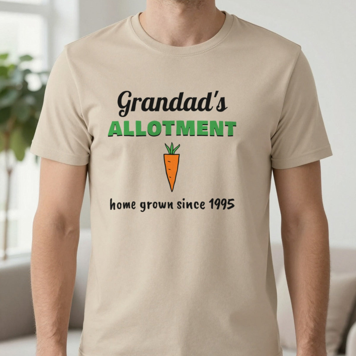 Personalised Grandad's Allotment T-Shirt & Sweatshirt T-Shirt in Sand, worn, our photo