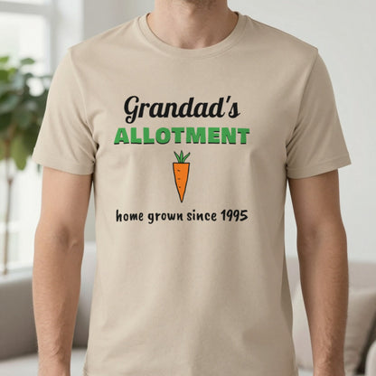 Personalised Grandad's Allotment T-Shirt & Sweatshirt T-Shirt in Sand, worn, our photo