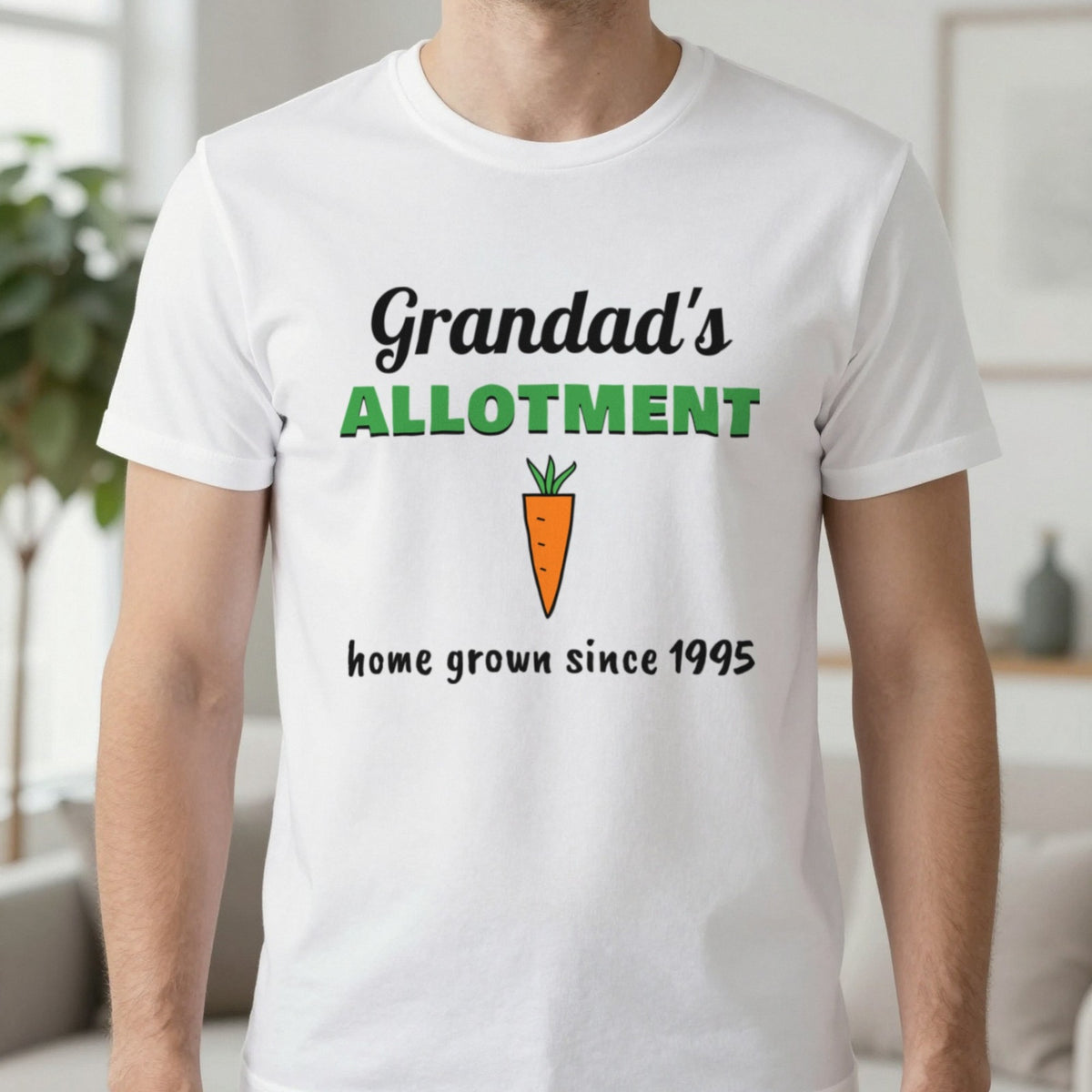 Personalised Grandad's Allotment T-Shirt & Sweatshirt T-Shirt in White, worn, our photo