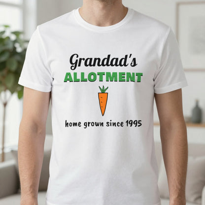Personalised Grandad's Allotment T-Shirt & Sweatshirt T-Shirt in White, worn, our photo