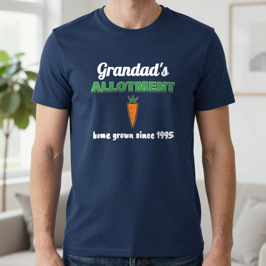 Personalised Grandad's Allotment T-Shirt & Sweatshirt T-Shirt in Navy, worn, our photo