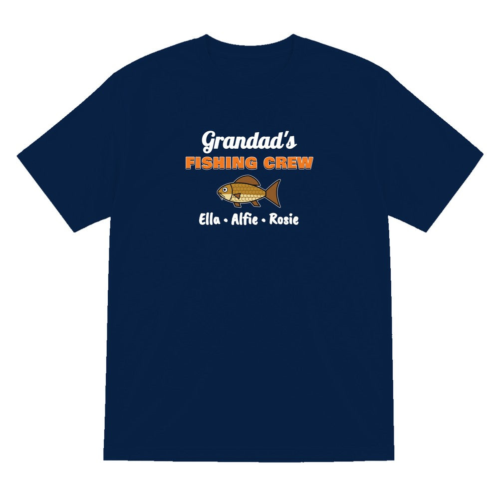 Personalised Grandad's Fishing Crew T-Shirt & Sweatshirt laid flat
