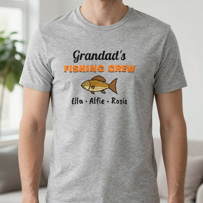 Personalised Grandad's Fishing Crew T-Shirt & Sweatshirt T-Shirt in Sport Grey, worn, our photo