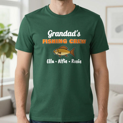 Personalised Grandad's Fishing Crew T-Shirt & Sweatshirt T-Shirt in Forest Green, worn, our photo