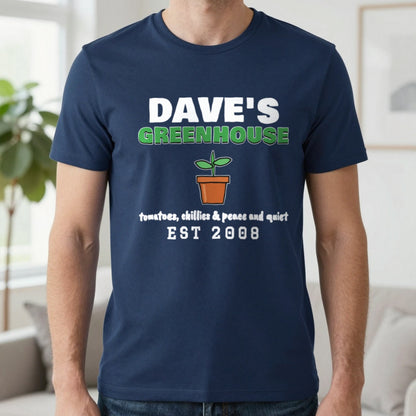 Personalised Greenhouse T-Shirt & Sweatshirt T-Shirt in Navy, worn, our photo