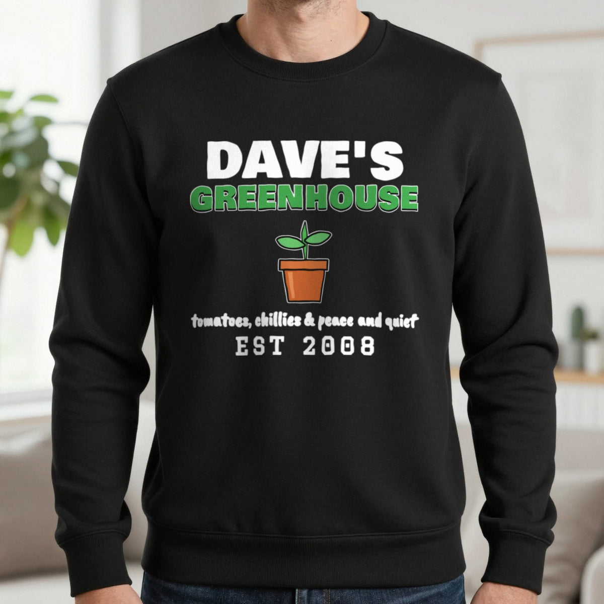 Personalised Greenhouse T-Shirt & Sweatshirt Sweatshirt in Black, worn, our photo