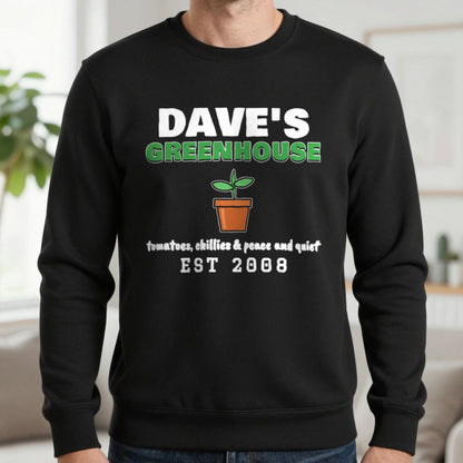 Personalised Greenhouse T-Shirt & Sweatshirt Sweatshirt in Black, worn, our photo