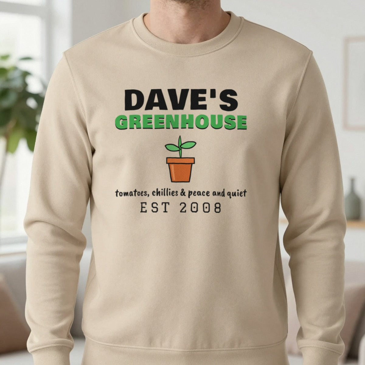 Personalised Greenhouse T-Shirt & Sweatshirt Sweatshirt in Sand, worn, our photo