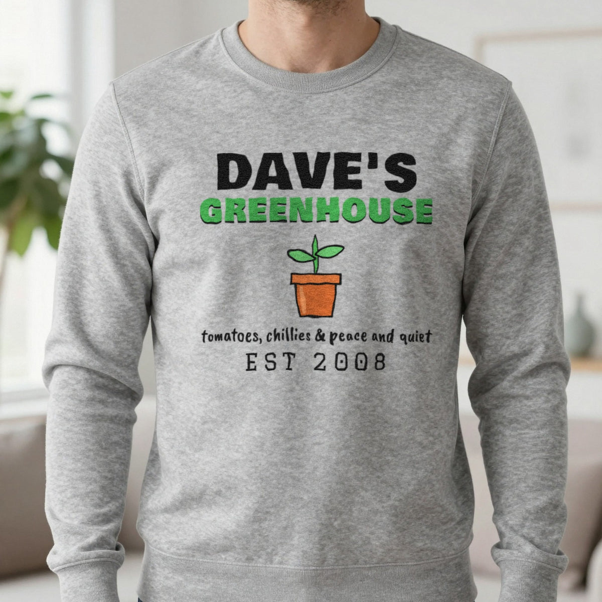 Personalised Greenhouse T-Shirt & Sweatshirt Sweatshirt in Sport Grey, worn, our photo