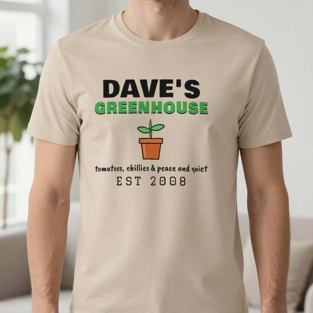Personalised Greenhouse T-Shirt & Sweatshirt T-Shirt in Sand, worn, our photo