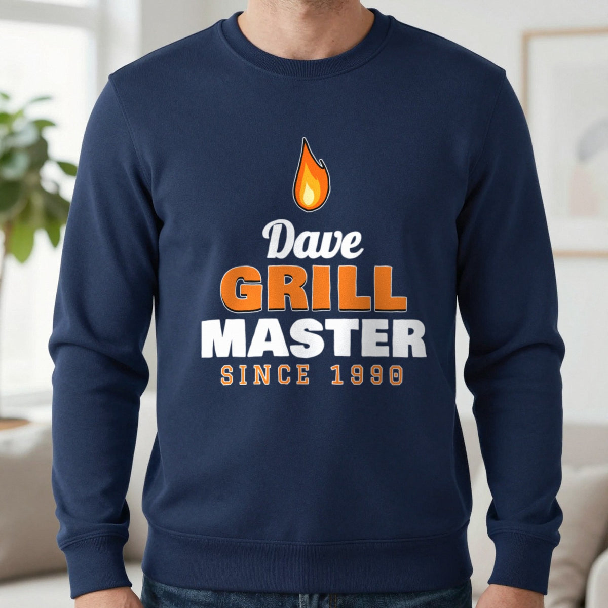 Personalised Grill Master T-Shirt & Sweatshirt Sweatshirt in Navy, worn, our photo