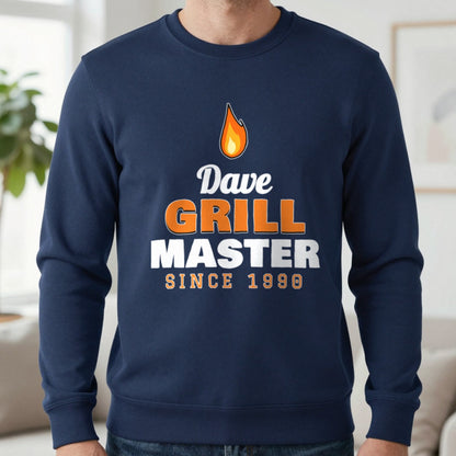 Personalised Grill Master T-Shirt & Sweatshirt Sweatshirt in Navy, worn, our photo
