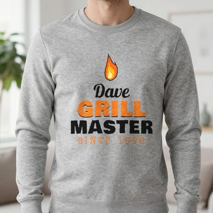 Personalised Grill Master T-Shirt & Sweatshirt Sweatshirt in Sport Grey, worn, our photo