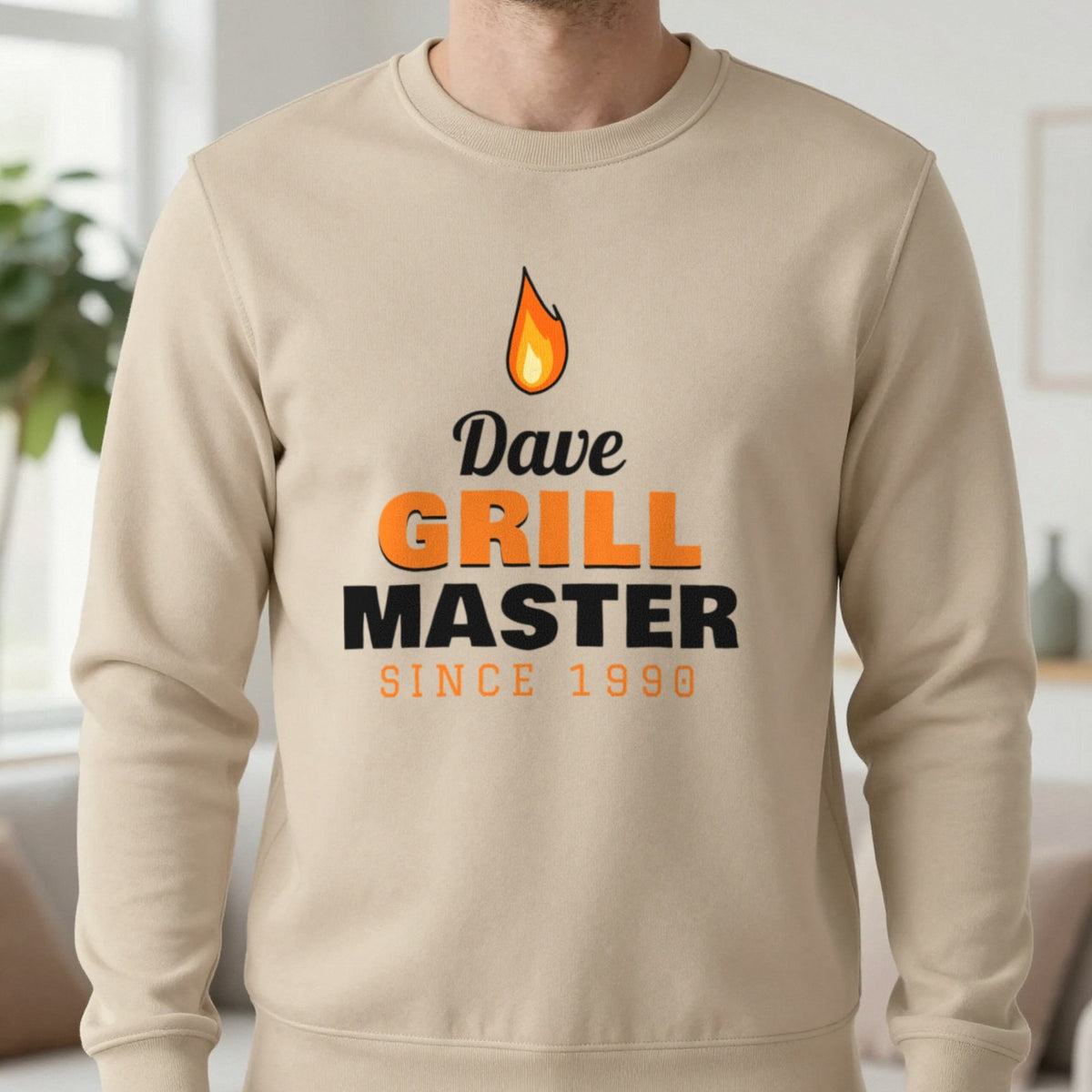 Personalised Grill Master T-Shirt & Sweatshirt Sweatshirt in Sand, worn, our photo
