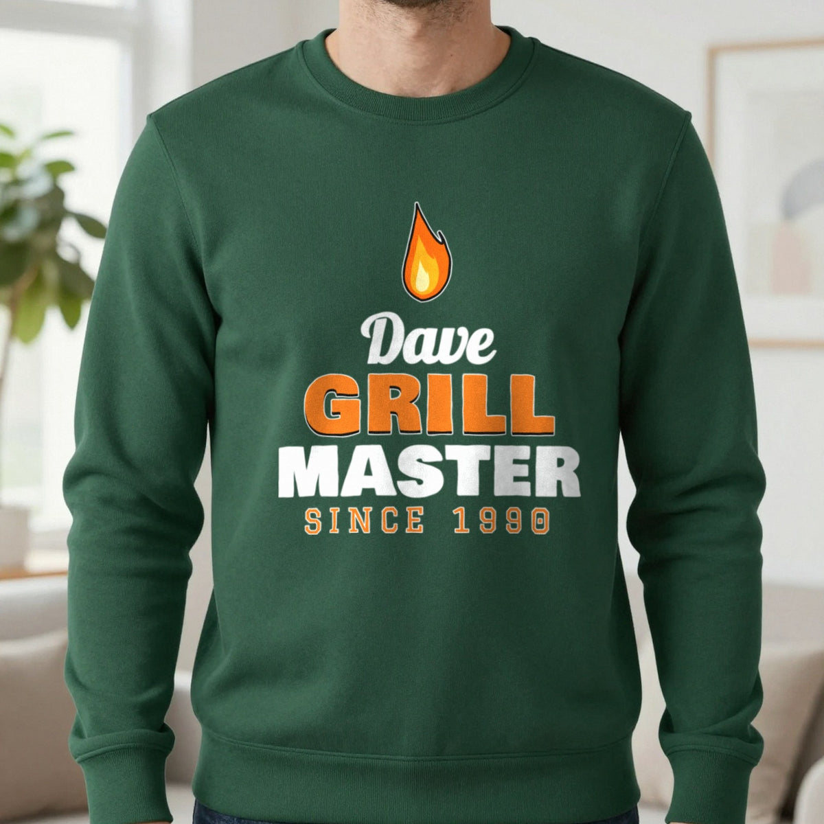 Personalised Grill Master T-Shirt & Sweatshirt Sweatshirt in Forest Green, worn, our photo