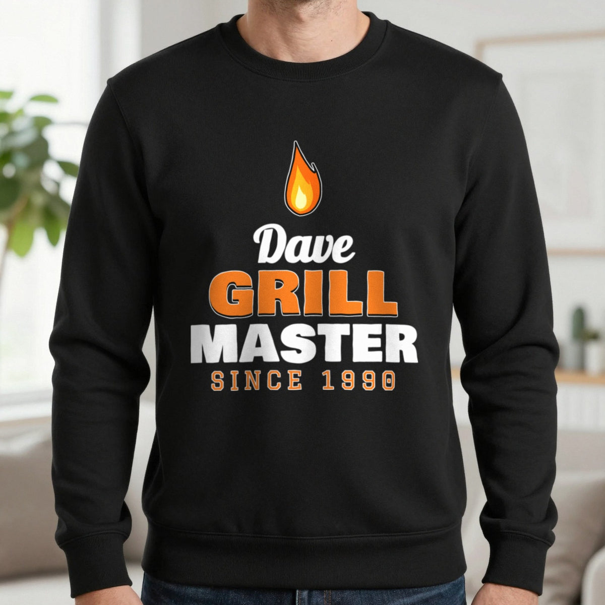 Personalised Grill Master T-Shirt & Sweatshirt Sweatshirt in Black, worn, our photo
