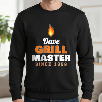 Personalised Grill Master T-Shirt & Sweatshirt Sweatshirt in Black, worn, our photo