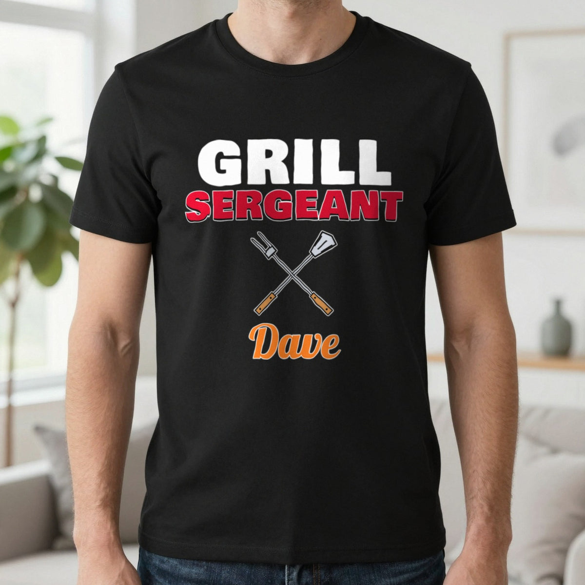 Personalised Grill Sergeant T-Shirt & Sweatshirt T-Shirt in Black, worn, our photo