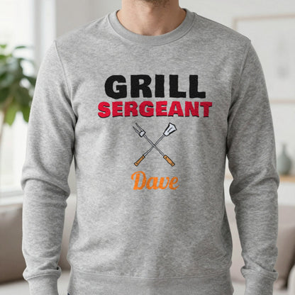 Personalised Grill Sergeant T-Shirt & Sweatshirt Sweatshirt in Sport Grey, worn, our photo