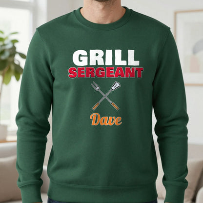 Personalised Grill Sergeant T-Shirt & Sweatshirt Sweatshirt in Forest Green, worn, our photo