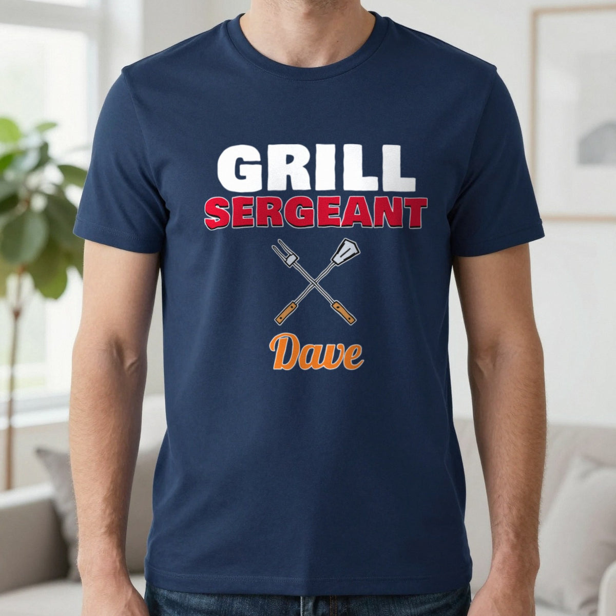 Personalised Grill Sergeant T-Shirt & Sweatshirt T-Shirt in Navy, worn, our photo