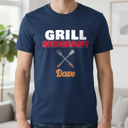 Personalised Grill Sergeant T-Shirt & Sweatshirt T-Shirt in Navy, worn, our photo