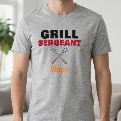 Personalised Grill Sergeant T-Shirt & Sweatshirt T-Shirt in Sport Grey, worn, our photo