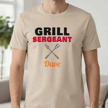 Personalised Grill Sergeant T-Shirt & Sweatshirt T-Shirt in Sand, worn, our photo