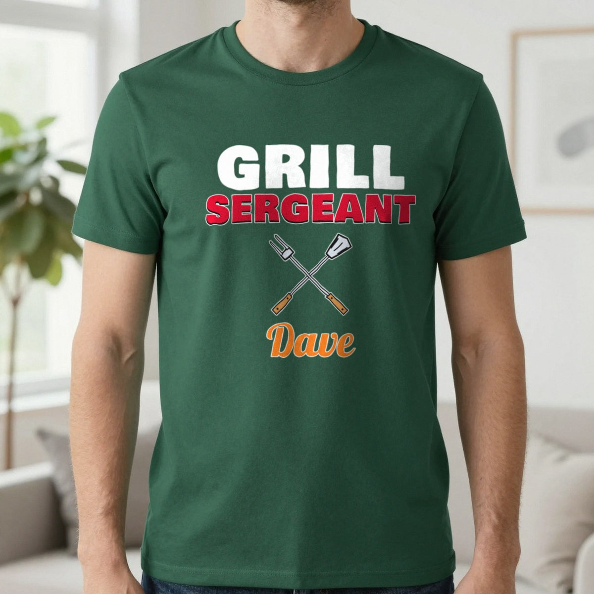 Personalised Grill Sergeant T-Shirt & Sweatshirt T-Shirt in Forest Green, worn, our photo