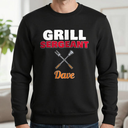 Personalised Grill Sergeant T-Shirt & Sweatshirt Sweatshirt in Black, worn, our photo