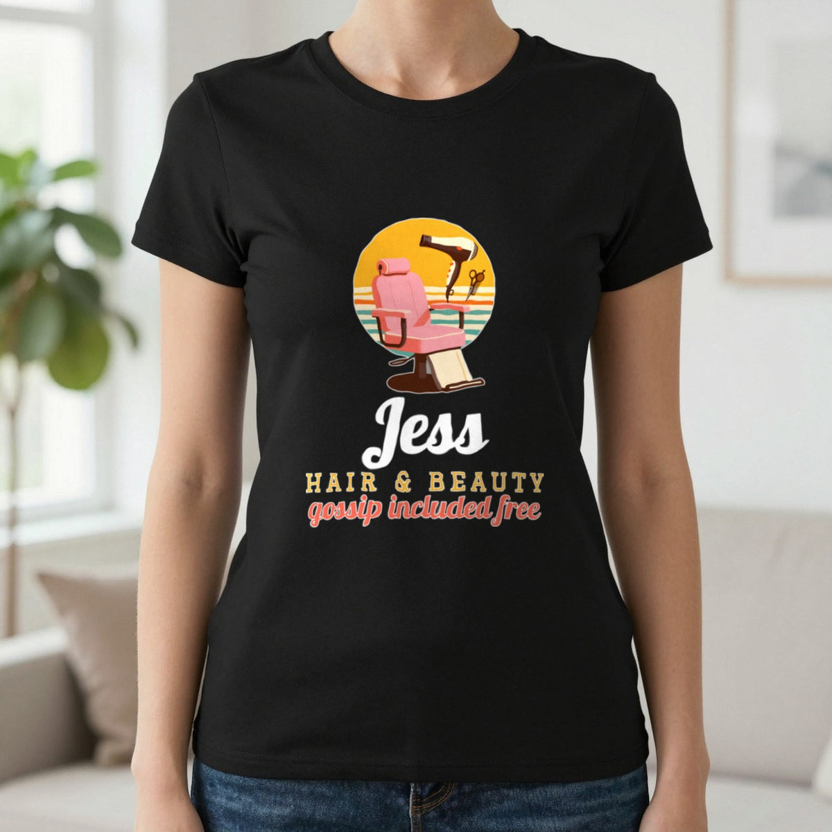 Personalised Hairdresser T-Shirt & Sweatshirt T-Shirt in Black, worn, our photo