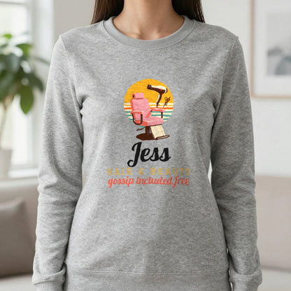 Personalised Hairdresser T-Shirt & Sweatshirt Sweatshirt in Sport Grey, worn, our photo