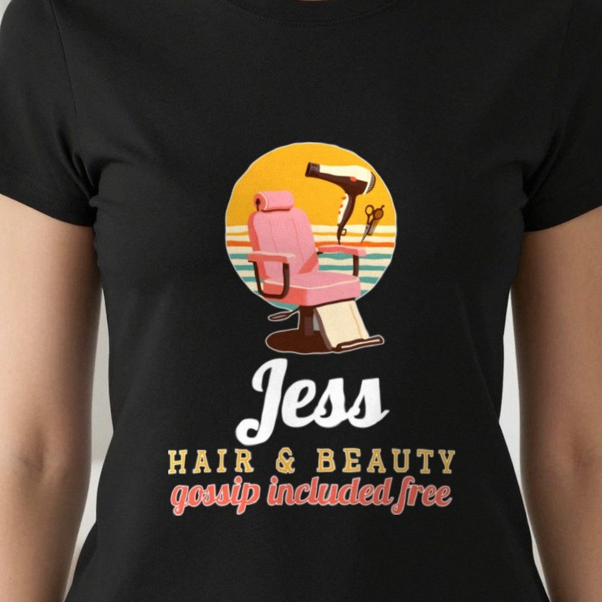 Personalised Hairdresser T-Shirt & Sweatshirt print close-up, our photo