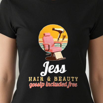 Personalised Hairdresser T-Shirt & Sweatshirt print close-up, our photo